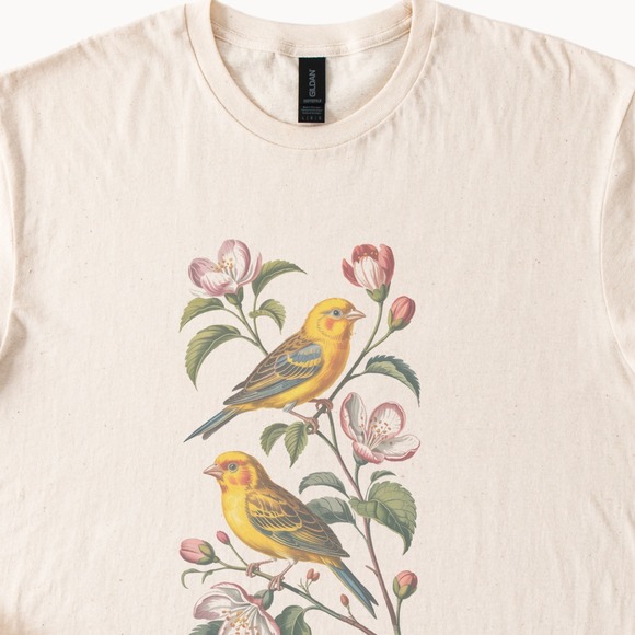 Gildan Tops - Yellow Birds Botanical Garden Graphic Tee Natural